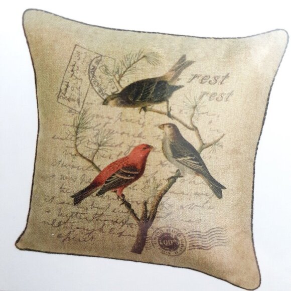 Other - Decorative Pillow Cover 18x18 Birds Tree Branch Beige Vintage Look